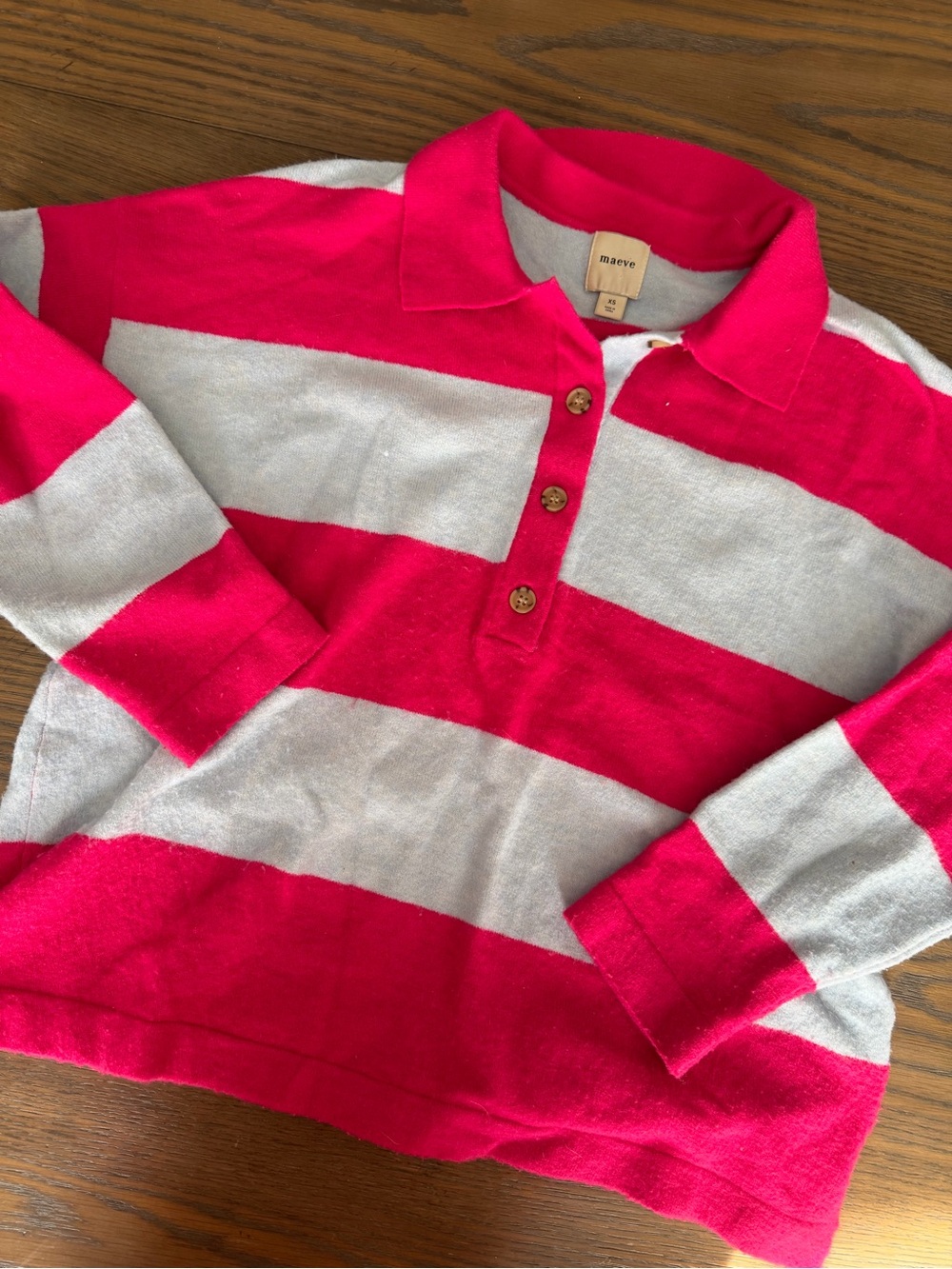 Anthropologie Maeve Striped Rugby Polo Shirt in Red and Light Blue